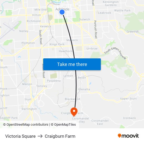 Victoria Square to Craigburn Farm map