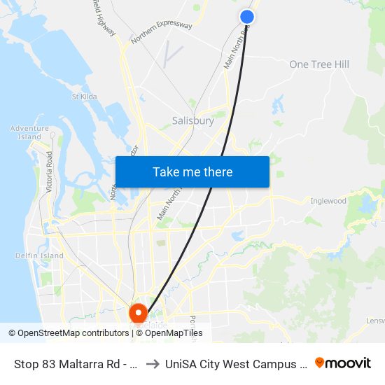 Stop 83 Maltarra Rd - East side to UniSA City West Campus ~ RR 5-09 map