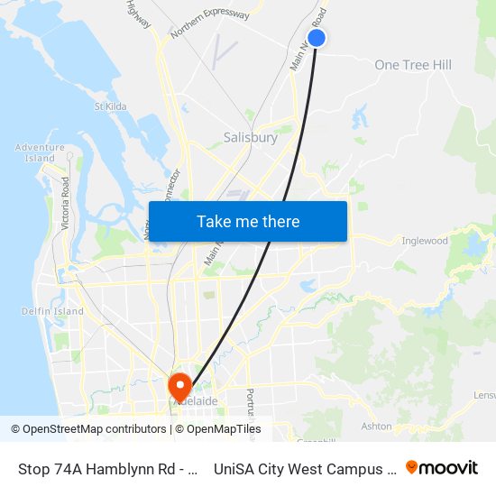 Stop 74A Hamblynn Rd - West side to UniSA City West Campus ~ RR 5-09 map