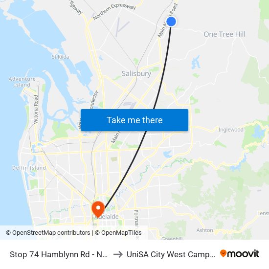 Stop 74 Hamblynn Rd - North West side to UniSA City West Campus ~ RR 5-09 map