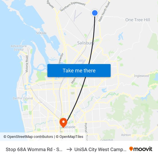 Stop 68A Womma Rd - South West side to UniSA City West Campus ~ RR 5-09 map