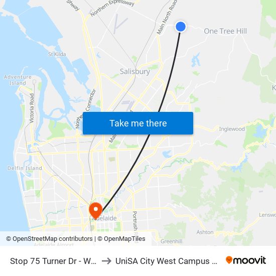 Stop 75 Turner Dr - West side to UniSA City West Campus ~ RR 5-09 map