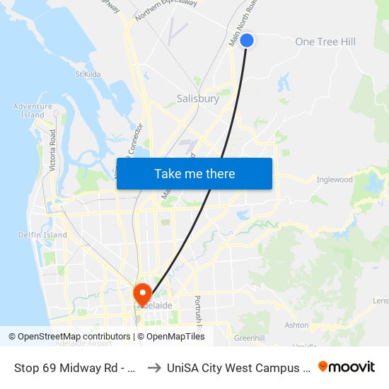 Stop 69 Midway Rd - West side to UniSA City West Campus ~ RR 5-09 map