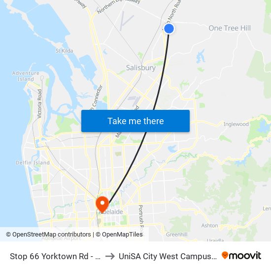 Stop 66 Yorktown Rd - West side to UniSA City West Campus ~ RR 5-09 map