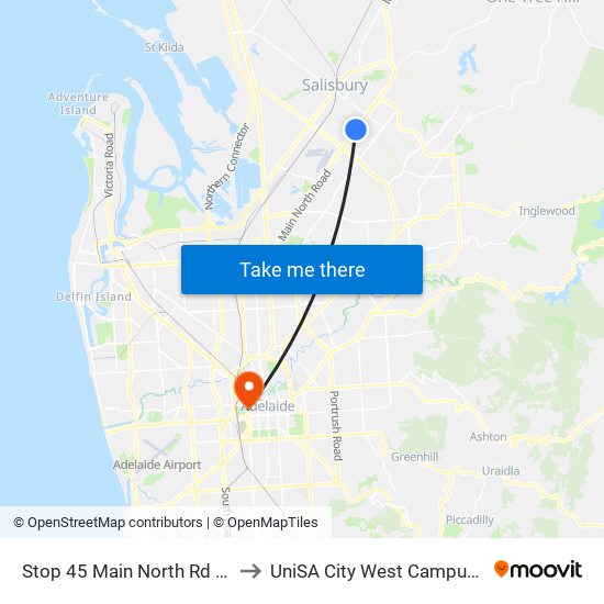 Stop 45 Main North Rd - West side to UniSA City West Campus ~ RR 5-09 map