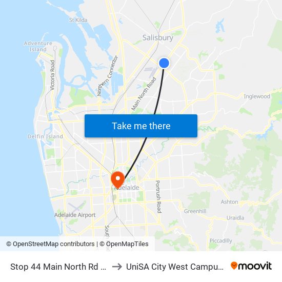 Stop 44 Main North Rd - West side to UniSA City West Campus ~ RR 5-09 map