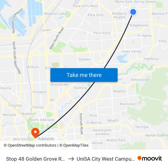 Stop 48 Golden Grove Rd - East side to UniSA City West Campus ~ RR 5-09 map