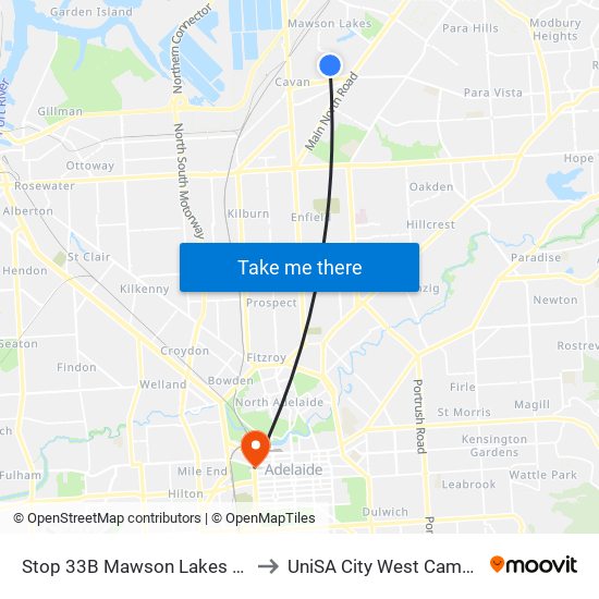 Stop 33B Mawson Lakes Blvd - West side to UniSA City West Campus ~ RR 5-09 map