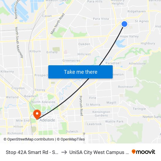 Stop 42A Smart Rd - South side to UniSA City West Campus ~ RR 5-09 map