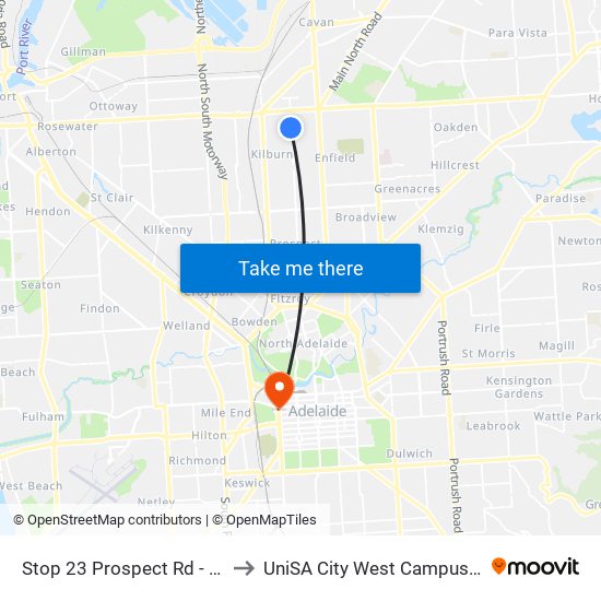 Stop 23 Prospect Rd - West side to UniSA City West Campus ~ RR 5-09 map