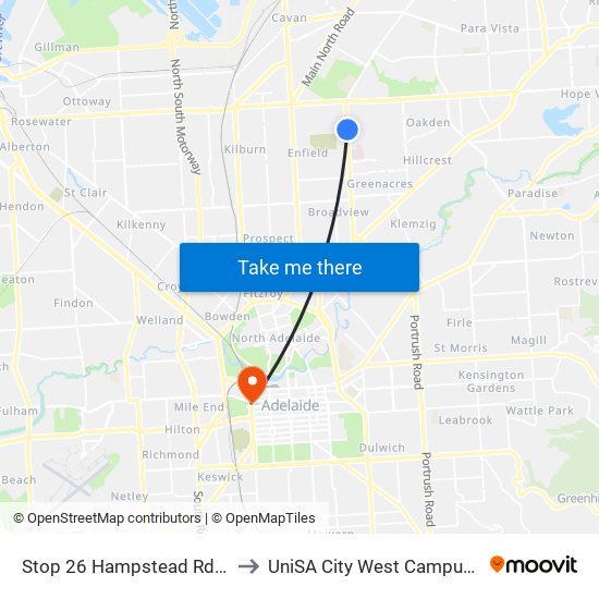 Stop 26 Hampstead Rd - East side to UniSA City West Campus ~ RR 5-09 map