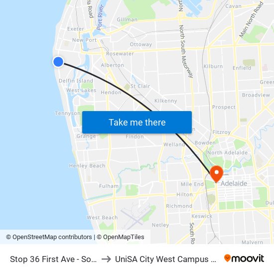 Stop 36 First Ave - South side to UniSA City West Campus ~ RR 5-09 map
