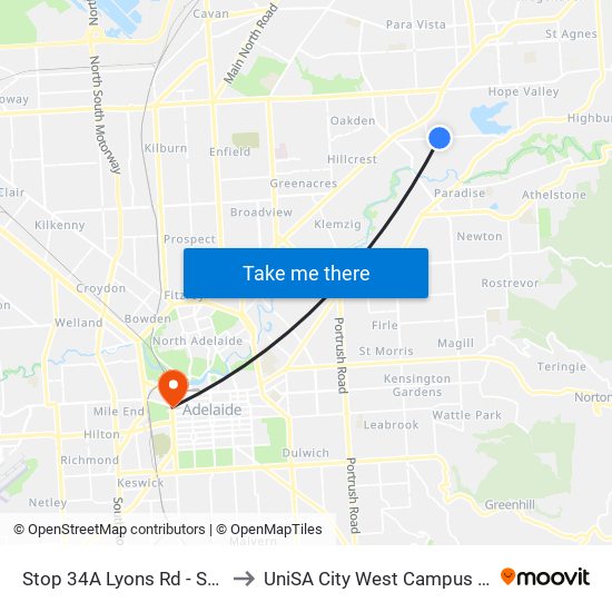 Stop 34A Lyons Rd - South side to UniSA City West Campus ~ RR 5-09 map