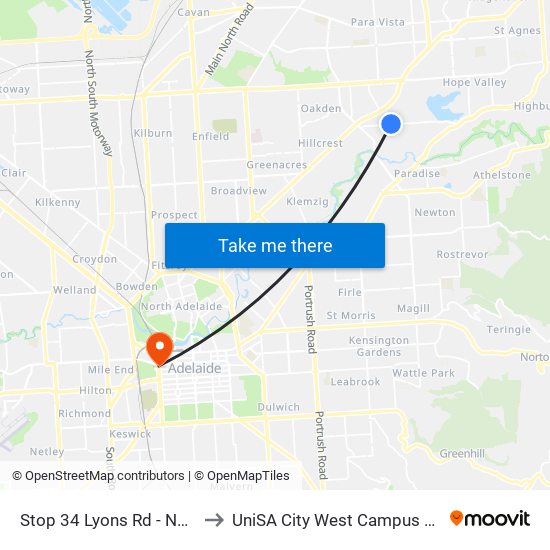 Stop 34 Lyons Rd - North side to UniSA City West Campus ~ RR 5-09 map