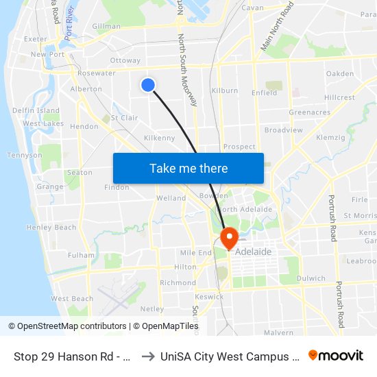 Stop 29 Hanson Rd - East side to UniSA City West Campus ~ RR 5-09 map