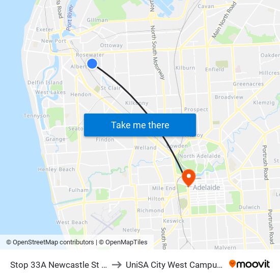 Stop 33A Newcastle St - West side to UniSA City West Campus ~ RR 5-09 map