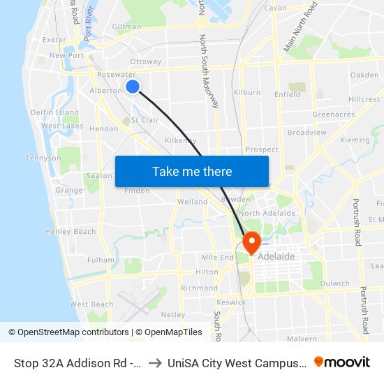 Stop 32A Addison Rd - East side to UniSA City West Campus ~ RR 5-09 map