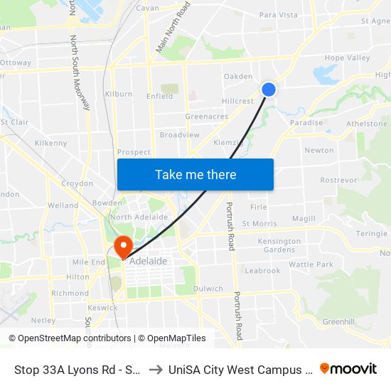 Stop 33A Lyons Rd - South side to UniSA City West Campus ~ RR 5-09 map