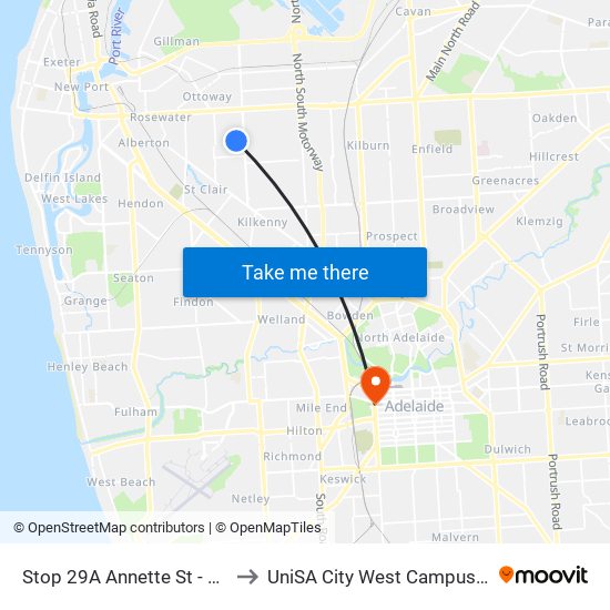 Stop 29A Annette St - North side to UniSA City West Campus ~ RR 5-09 map