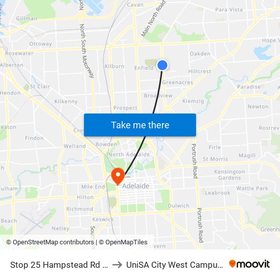 Stop 25 Hampstead Rd - West side to UniSA City West Campus ~ RR 5-09 map