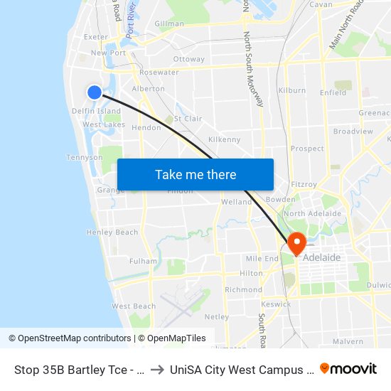 Stop 35B Bartley Tce - East side to UniSA City West Campus ~ RR 5-09 map