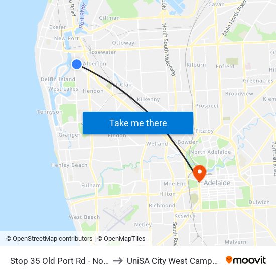 Stop 35 Old Port Rd - North East side to UniSA City West Campus ~ RR 5-09 map