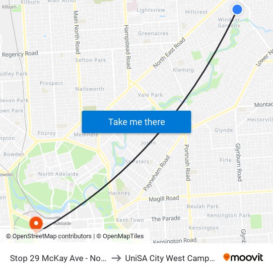 Stop 29 McKay Ave - North East side to UniSA City West Campus ~ RR 5-09 map