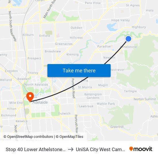 Stop 40 Lower Athelstone Rd - South side to UniSA City West Campus ~ RR 5-09 map