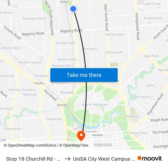 Stop 18 Churchill Rd - West side to UniSA City West Campus ~ RR 5-09 map
