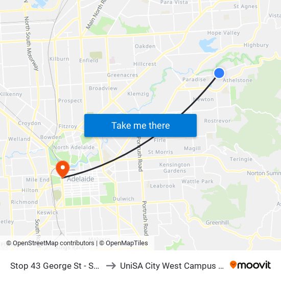 Stop 43 George St - South side to UniSA City West Campus ~ RR 5-09 map