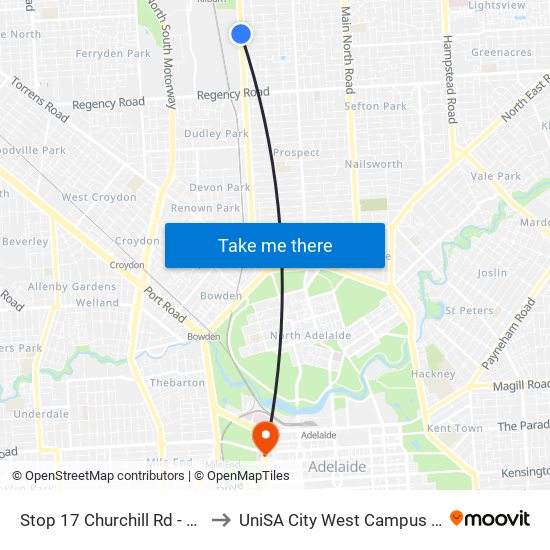 Stop 17 Churchill Rd - West side to UniSA City West Campus ~ RR 5-09 map