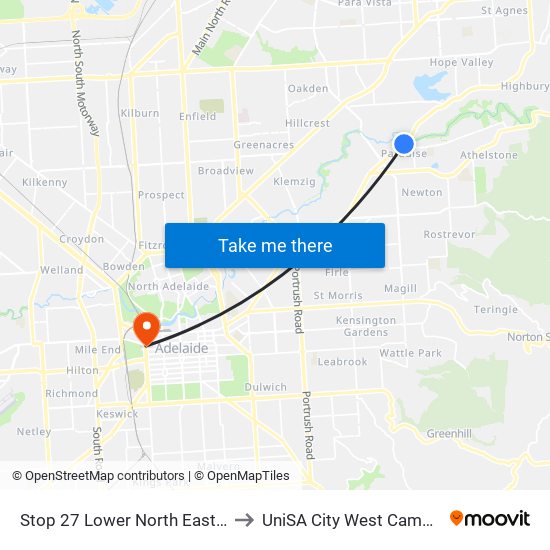 Stop 27 Lower North East Rd - West side to UniSA City West Campus ~ RR 5-09 map