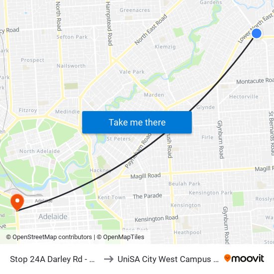 Stop 24A Darley Rd - West side to UniSA City West Campus ~ RR 5-09 map