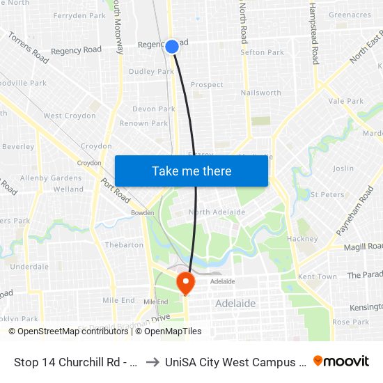 Stop 14 Churchill Rd - East side to UniSA City West Campus ~ RR 5-09 map