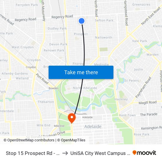 Stop 15 Prospect Rd - East side to UniSA City West Campus ~ RR 5-09 map