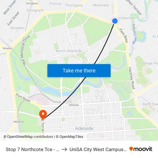 Stop 7 Northcote Tce - West side to UniSA City West Campus ~ RR 5-09 map