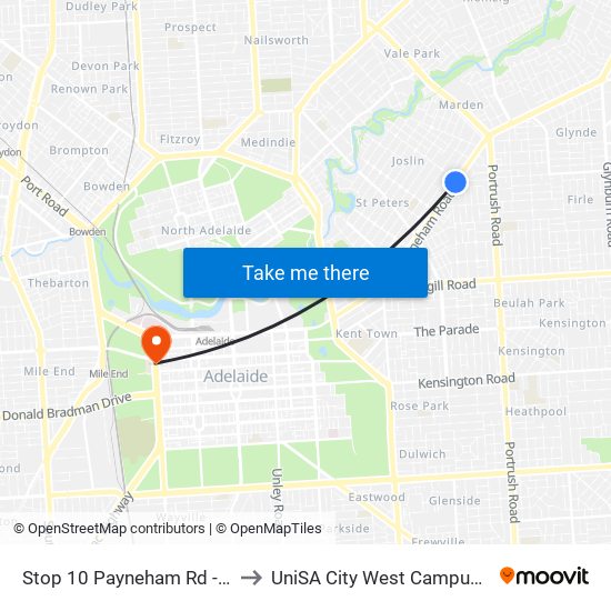 Stop 10 Payneham Rd - West side to UniSA City West Campus ~ RR 5-09 map