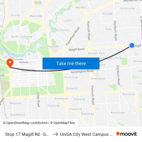 Stop 17 Magill Rd - South side to UniSA City West Campus ~ RR 5-09 map