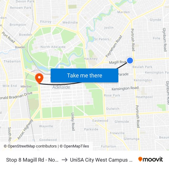 Stop 8 Magill Rd - North side to UniSA City West Campus ~ RR 5-09 map