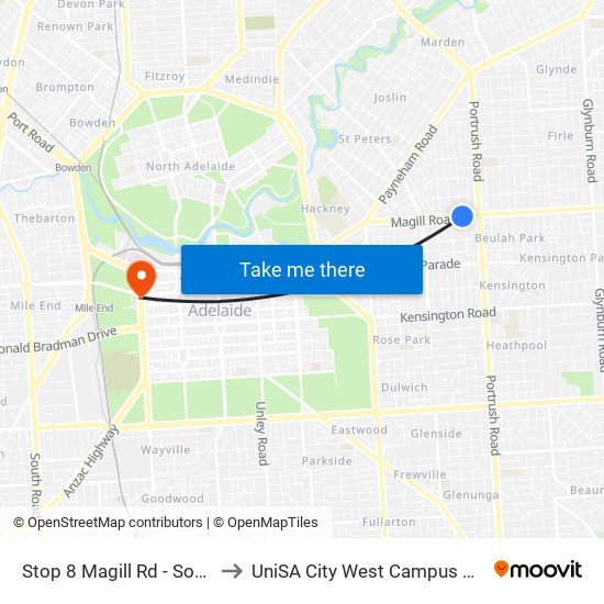 Stop 8 Magill Rd - South side to UniSA City West Campus ~ RR 5-09 map