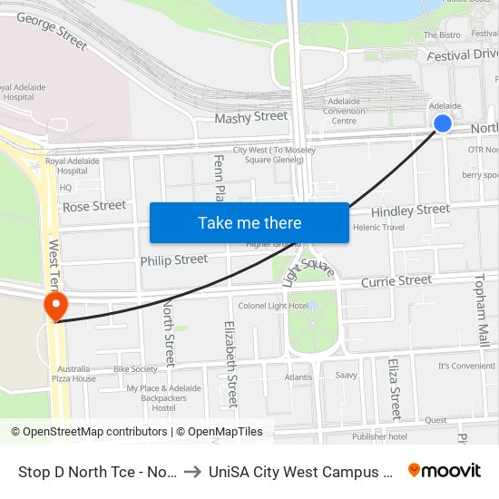 Stop D North Tce - North side to UniSA City West Campus ~ RR 5-09 map