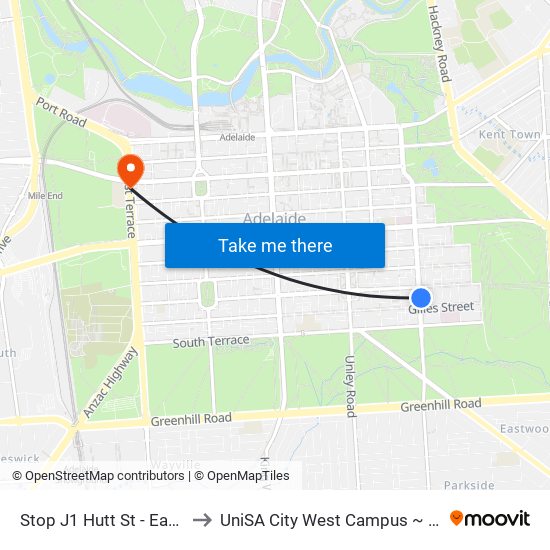 Stop J1 Hutt St - East side to UniSA City West Campus ~ RR 5-09 map