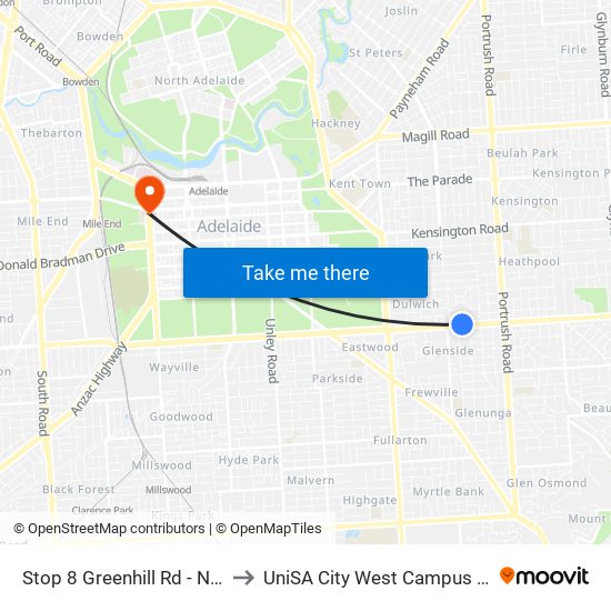 Stop 8 Greenhill Rd - North side to UniSA City West Campus ~ RR 5-09 map