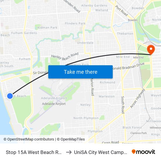 Stop 15A West Beach Rd - North side to UniSA City West Campus ~ RR 5-09 map