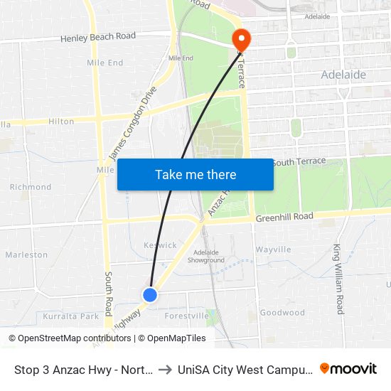 Stop 3 Anzac Hwy - North West side to UniSA City West Campus ~ RR 5-09 map