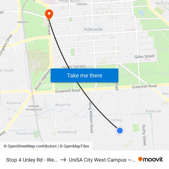 Stop 4 Unley Rd - West side to UniSA City West Campus ~ RR 5-09 map