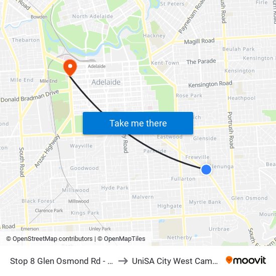 Stop 8 Glen Osmond Rd - North East side to UniSA City West Campus ~ RR 5-09 map