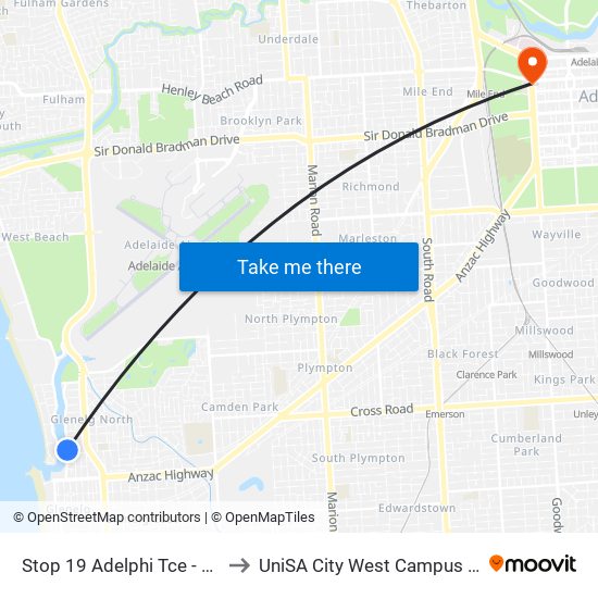 Stop 19 Adelphi Tce - West side to UniSA City West Campus ~ RR 5-09 map