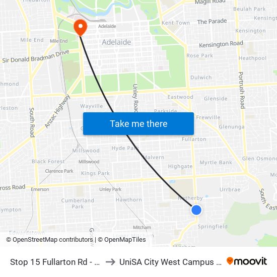 Stop 15 Fullarton Rd - East side to UniSA City West Campus ~ RR 5-09 map