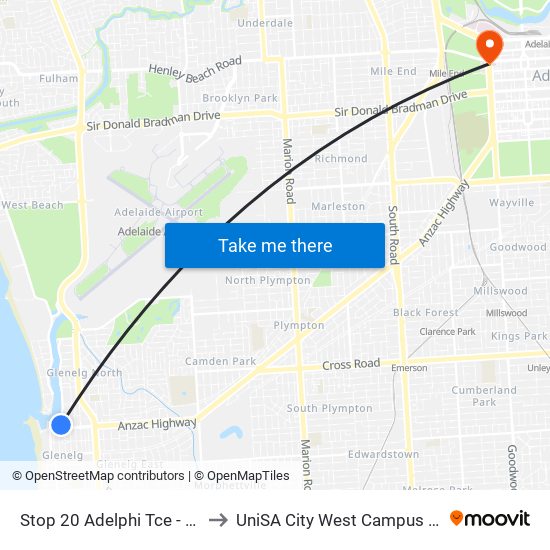 Stop 20 Adelphi Tce - East side to UniSA City West Campus ~ RR 5-09 map